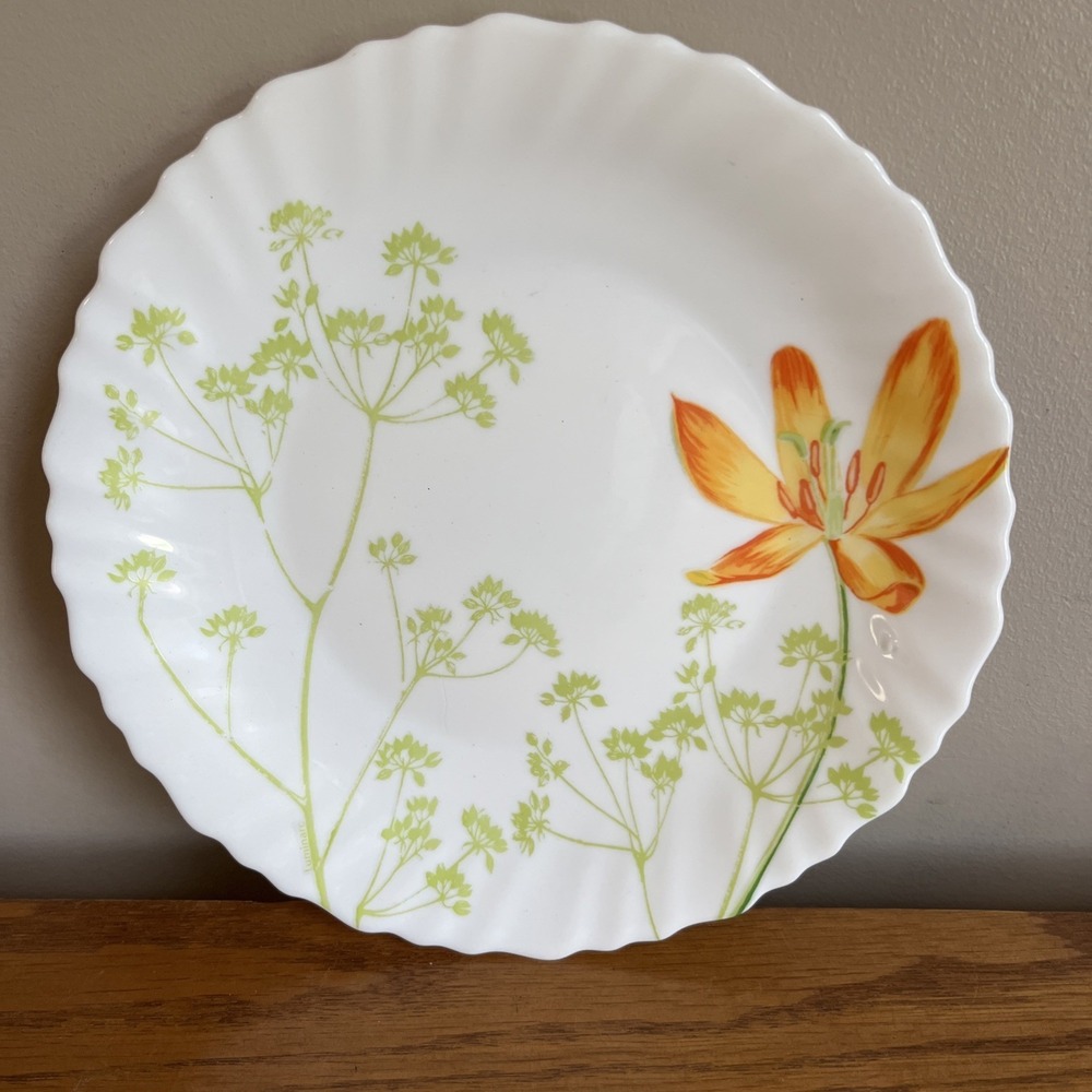Vintage Luminarc France Salad Plate Floral Orange Day Lily MCM Cottagecore RARE